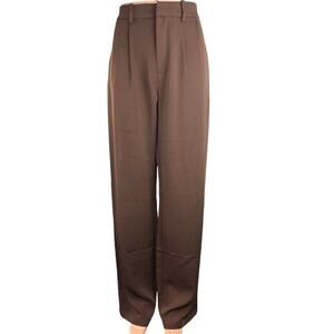 Peppermayo Brown High Rise Straight Pleated Career Wide Leg Dress Pants 8